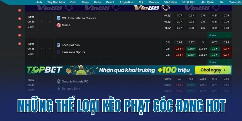 Những thể loại kèo phạt góc đang hot nhất