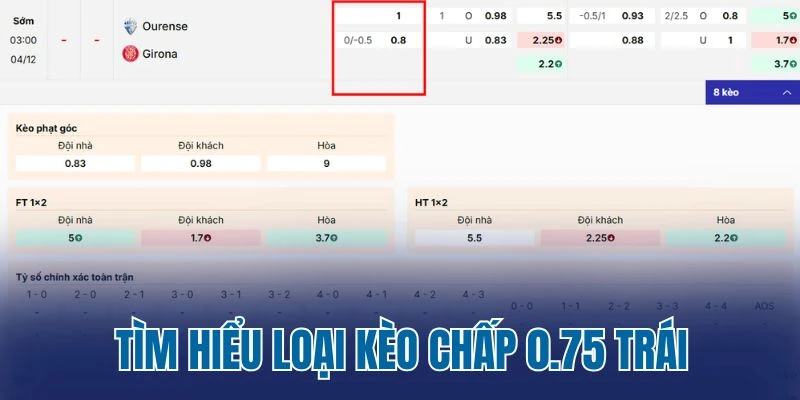 Tìm hiểu loại kèo chấp 0.75 trái